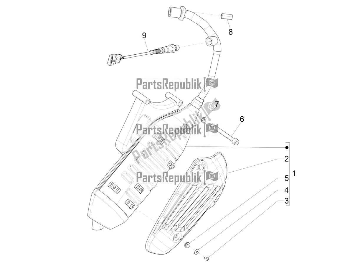 Alle onderdelen voor de Geluiddemper van de Vespa Sprint 50 4T 3V E4 2020