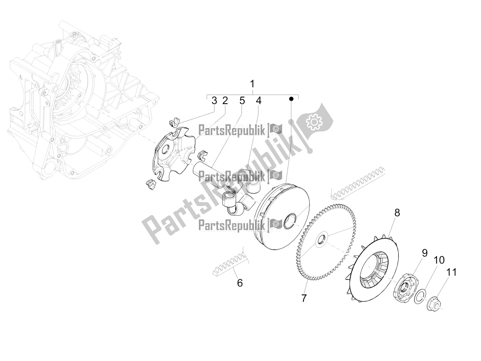 Alle onderdelen voor de Aandrijfpoelie van de Vespa Sprint 50 4 T/3V E4 USA 2020