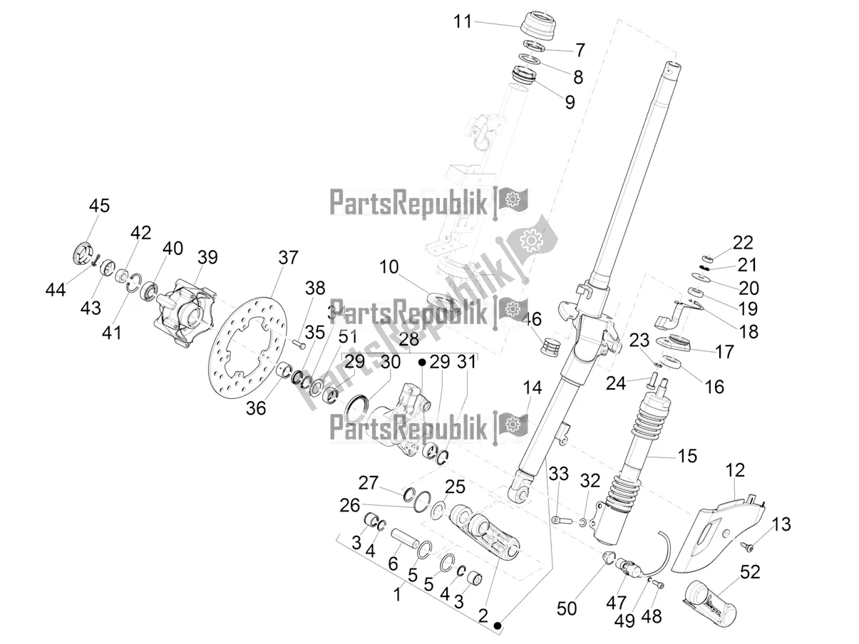 Todas las partes para Horquilla / Tubo De Dirección - Unidad De Rodamiento De Dirección de Vespa Sprint 50 4 T/3V E4 USA 2020