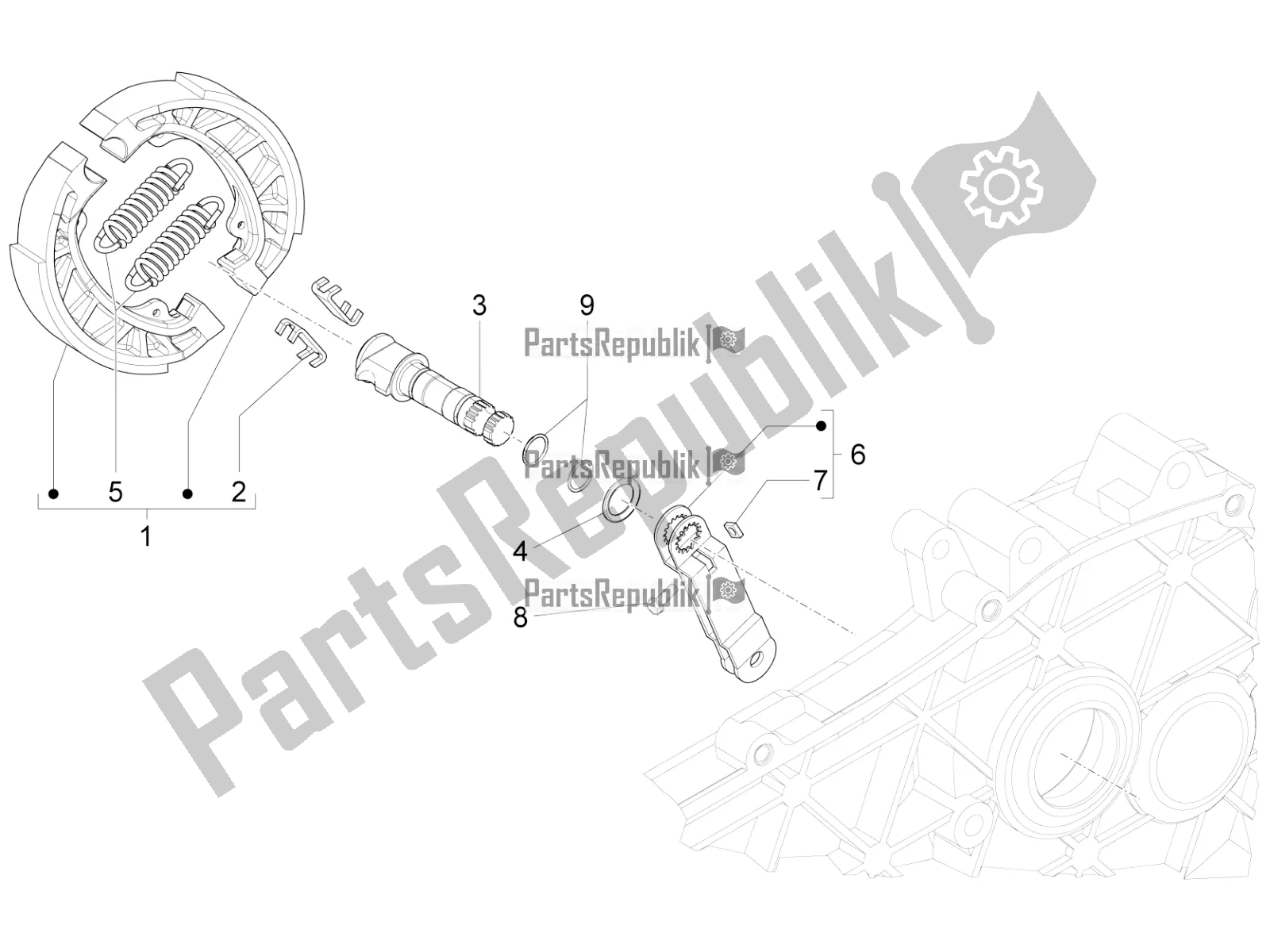 Alle onderdelen voor de Achterrem - Remklauw van de Vespa Sprint 50 4 T/3V E4 USA 2020