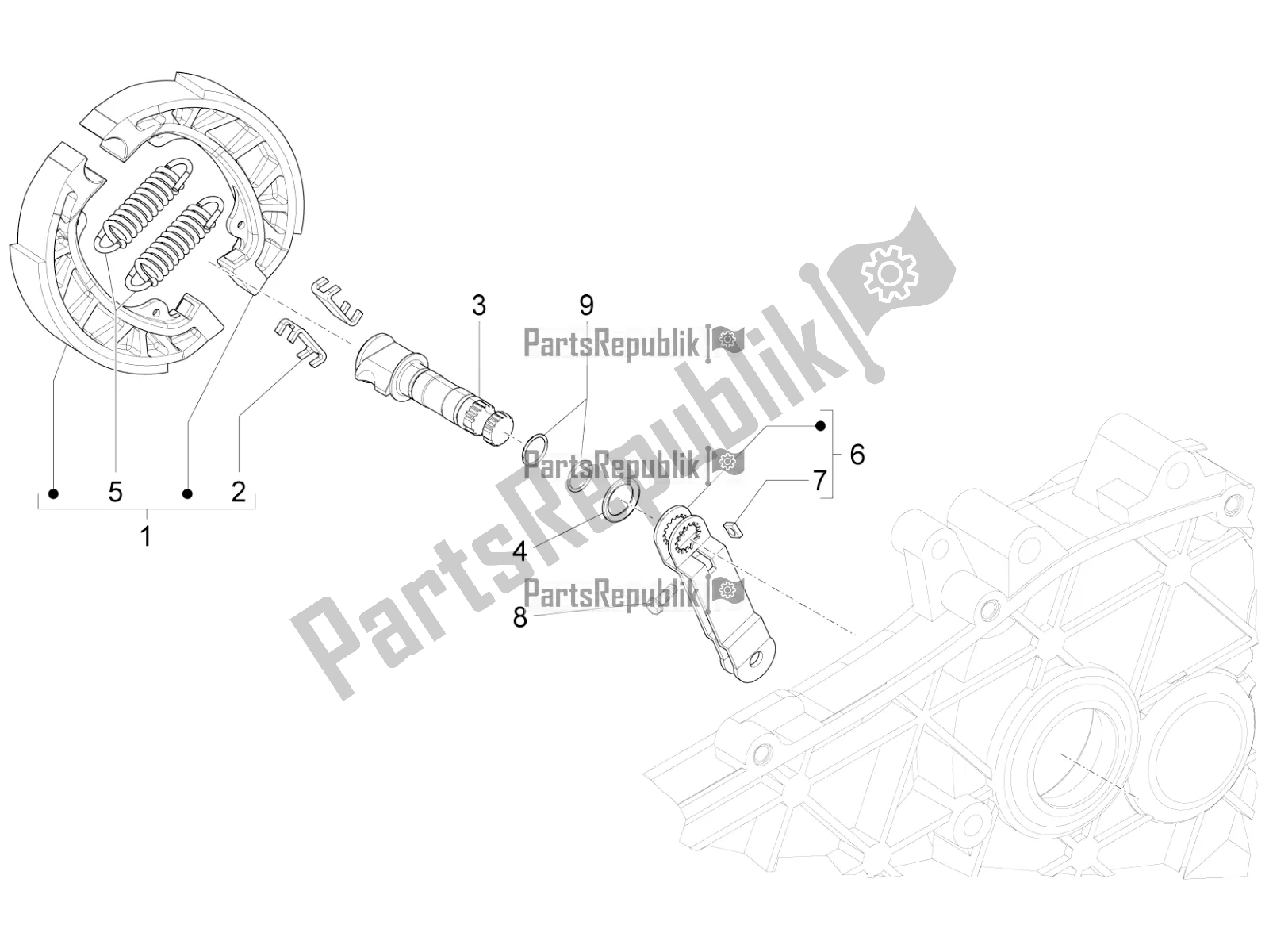 All parts for the Rear Brake - Brake Jaw of the Vespa Sprint 50 4 T/3V E4 USA 2020