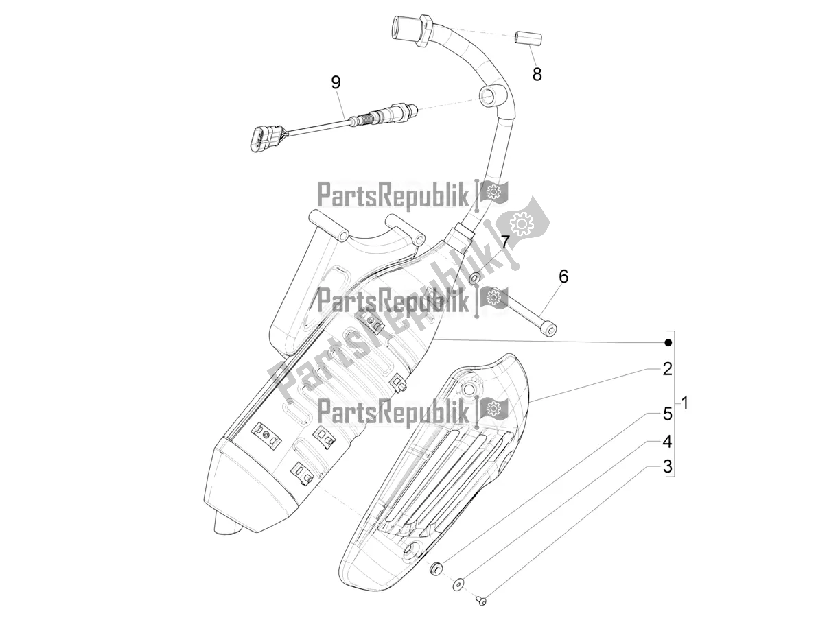 Alle onderdelen voor de Geluiddemper van de Vespa Sprint 50 4 T/3V E4 USA 2020