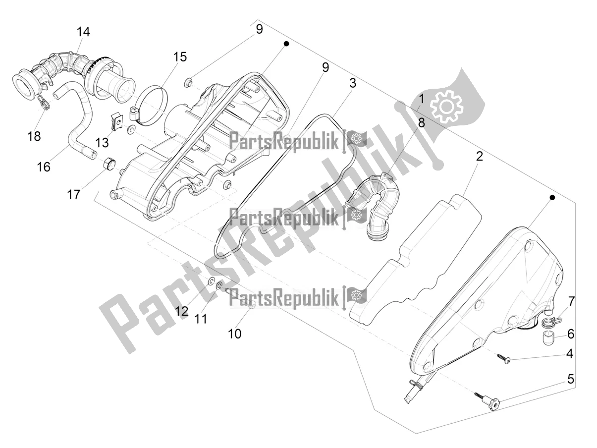 Alle onderdelen voor de Luchtfilter van de Vespa Sprint 50 4 T/3V E4 USA 2021