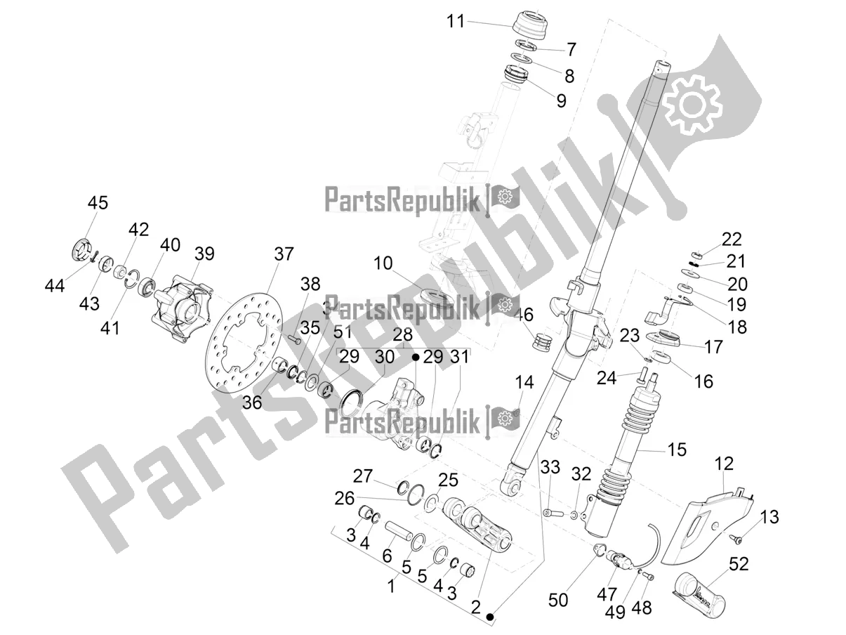 Todas las partes para Horquilla / Tubo De Dirección - Unidad De Rodamiento De Dirección de Vespa Sprint 50 4 T/3V E4 USA 2021