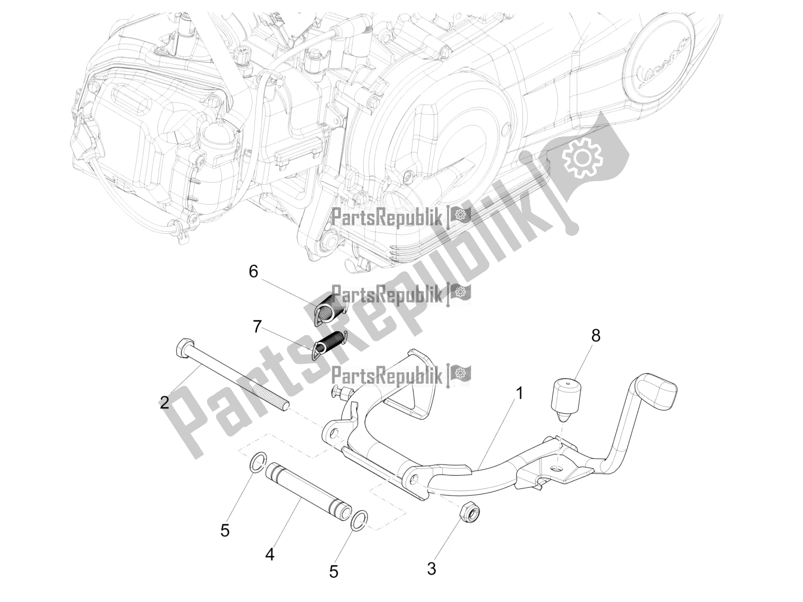 All parts for the Stand/s of the Vespa Sprint 50 4 T/3V E4 USA 2021