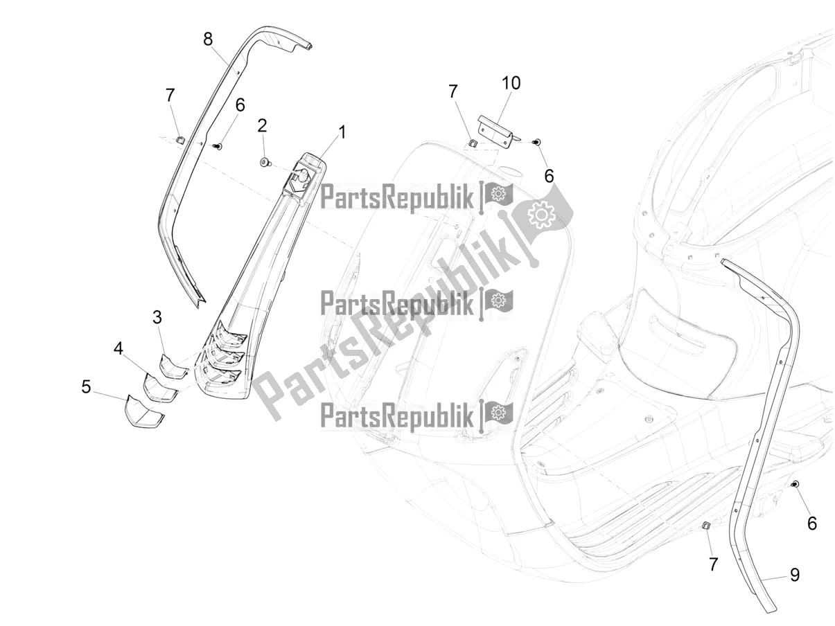 Tutte le parti per il Scudo Anteriore del Vespa Sprint 50 4 T/3V E4 USA 2022