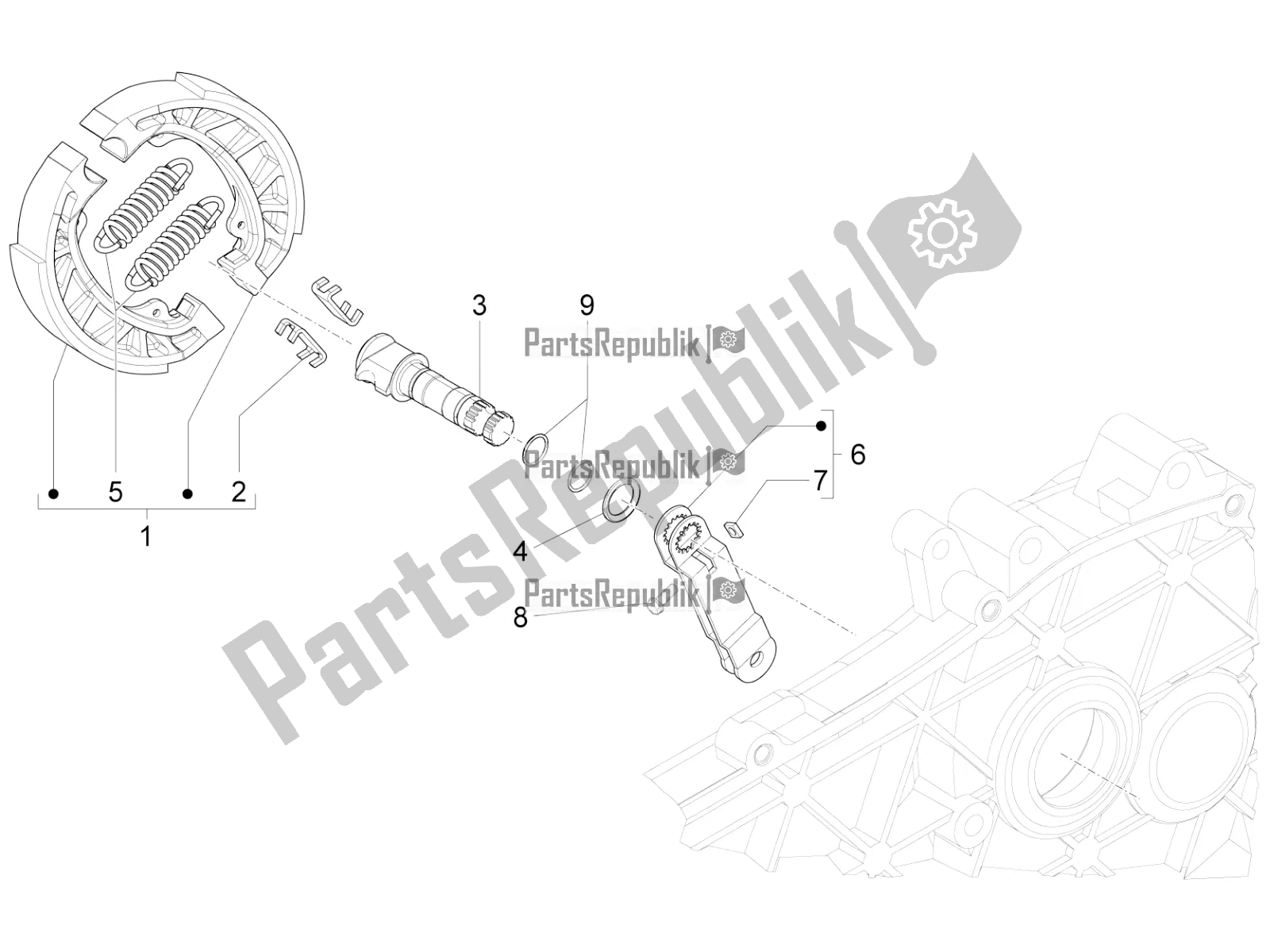 Tutte le parti per il Freno Posteriore - Ganascia Del Freno del Vespa Sprint 50 4 T/3V E4 USA 2022