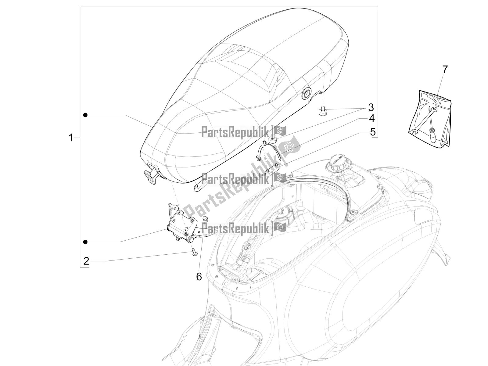 All parts for the Saddle/seats of the Vespa Sprint 50 4 T/3V E4 USA 2022