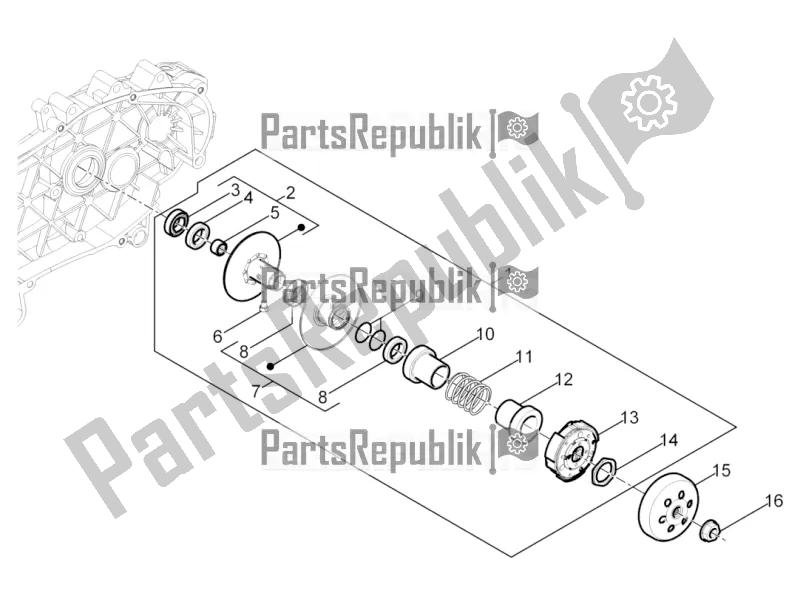 All parts for the Driven Pulley of the Vespa Sprint 50 4T 3V E5 2020