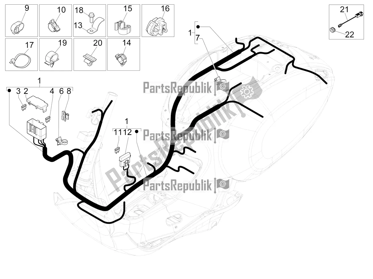 All parts for the Main Cable Harness of the Vespa Sprint 50 4T 3V E5 2020