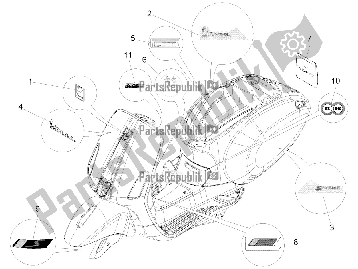 Toutes les pièces pour le Plaques - Emblèmes du Vespa Sprint 50 4T 3V E5 2020