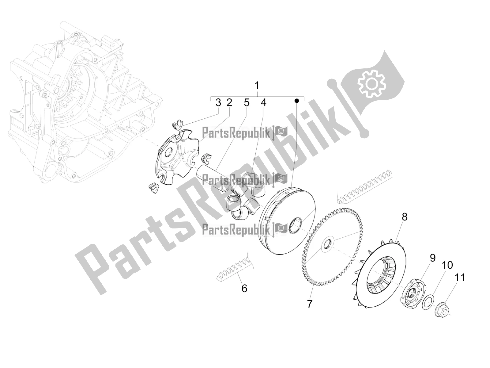 All parts for the Driving Pulley of the Vespa Sprint 50 4T 3V E5 2021