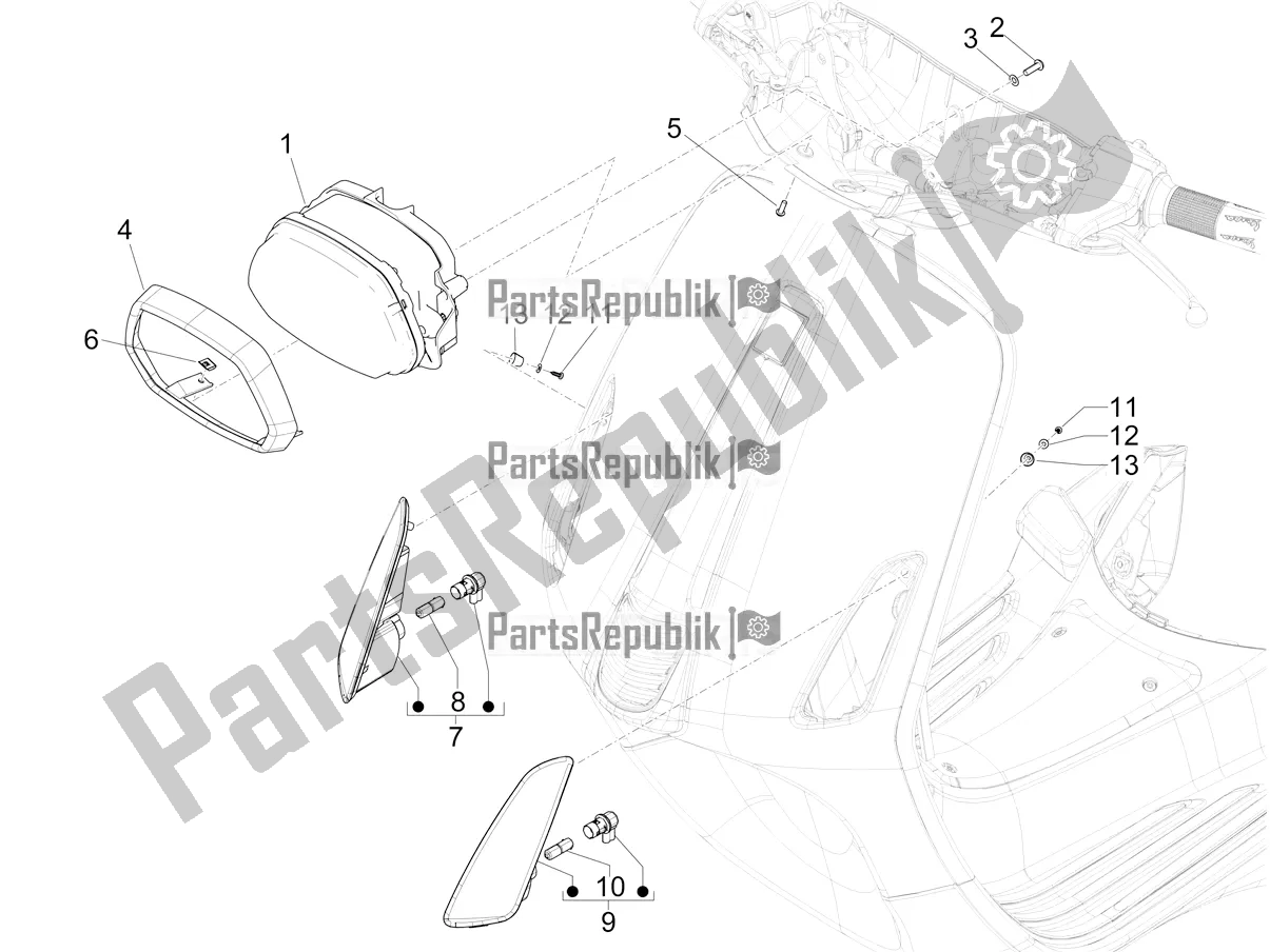 Wszystkie części do Reflektory Przednie - Kierunkowskazy Vespa Sprint 50 4T 3V E5 2021