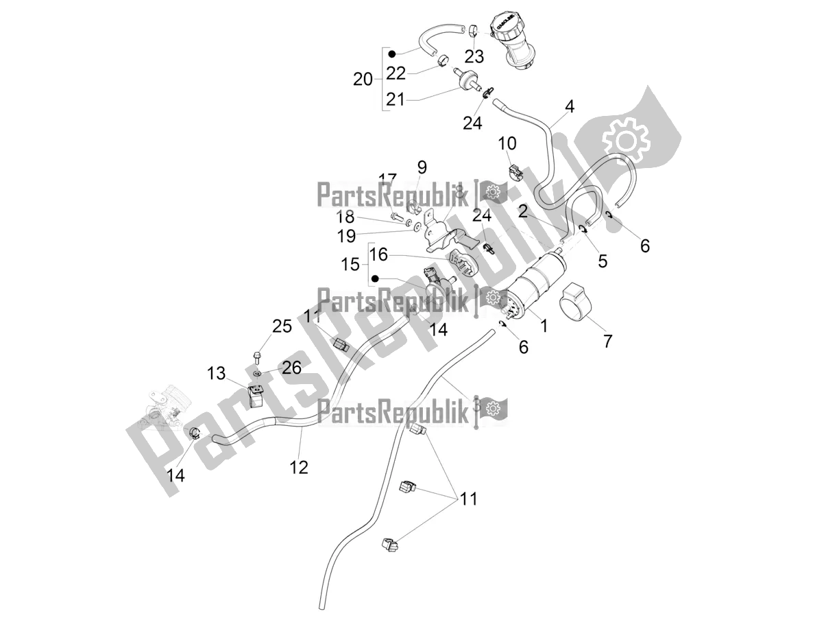 Alle onderdelen voor de Anti-percolatiesysteem van de Vespa Sprint 50 4T 3V E5 2022