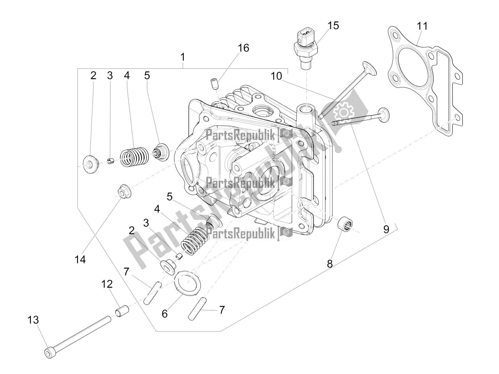 All parts for the Cylinder Head Unit - Valve of the Vespa Sprint 50 4T 3V E5 2022