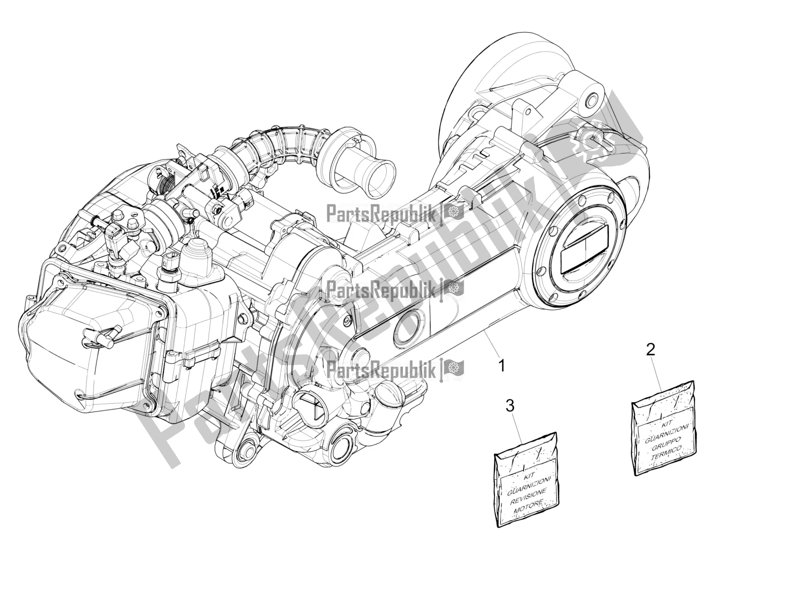 Alle onderdelen voor de Motor Assemblage van de Vespa Sprint 50 4T 3V E5 2022