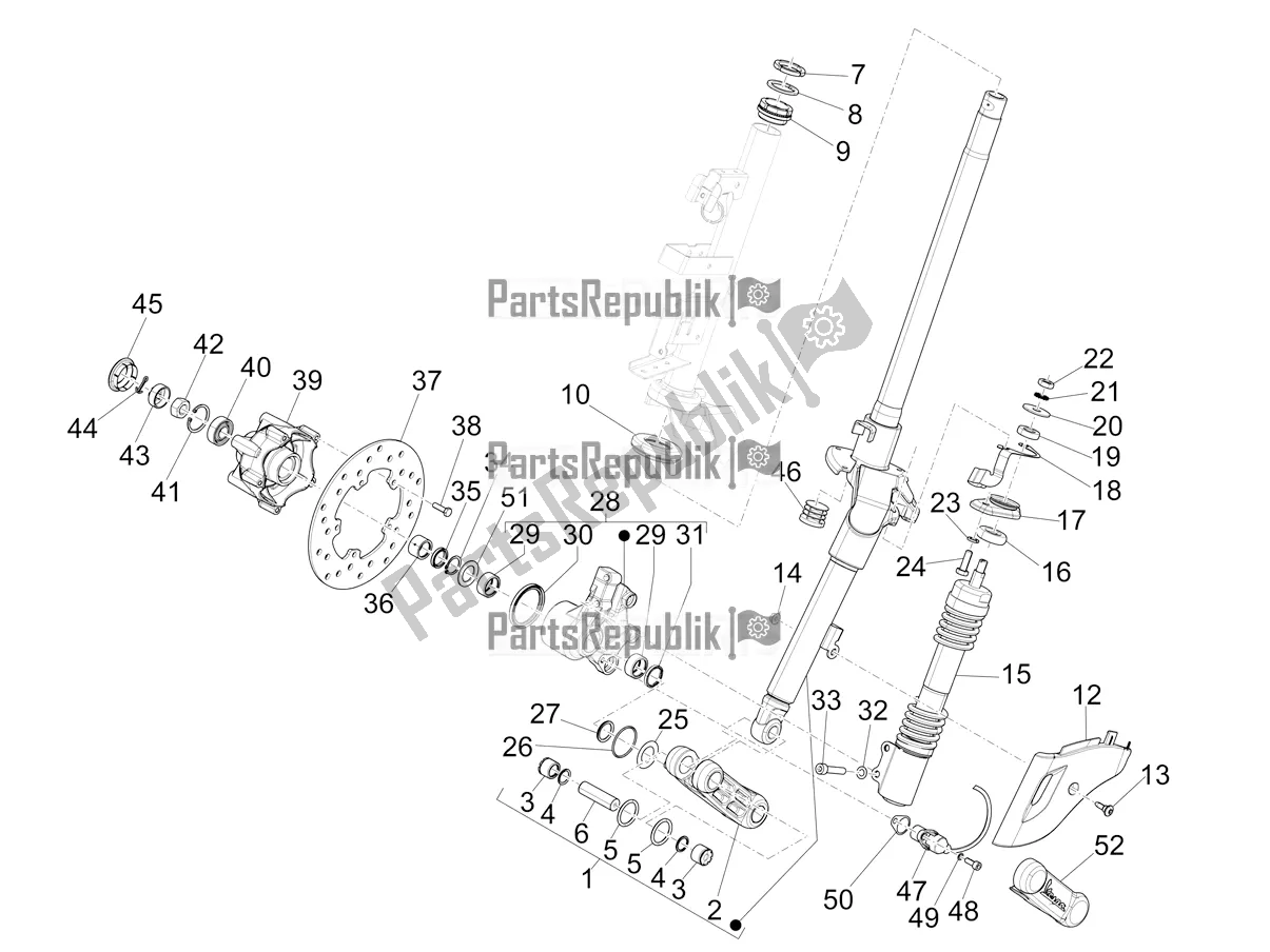 Tutte le parti per il Forcella / Tubo Sterzo - Unità Cuscinetto Sterzo del Vespa Sprint 50 4T 3V E5 2022