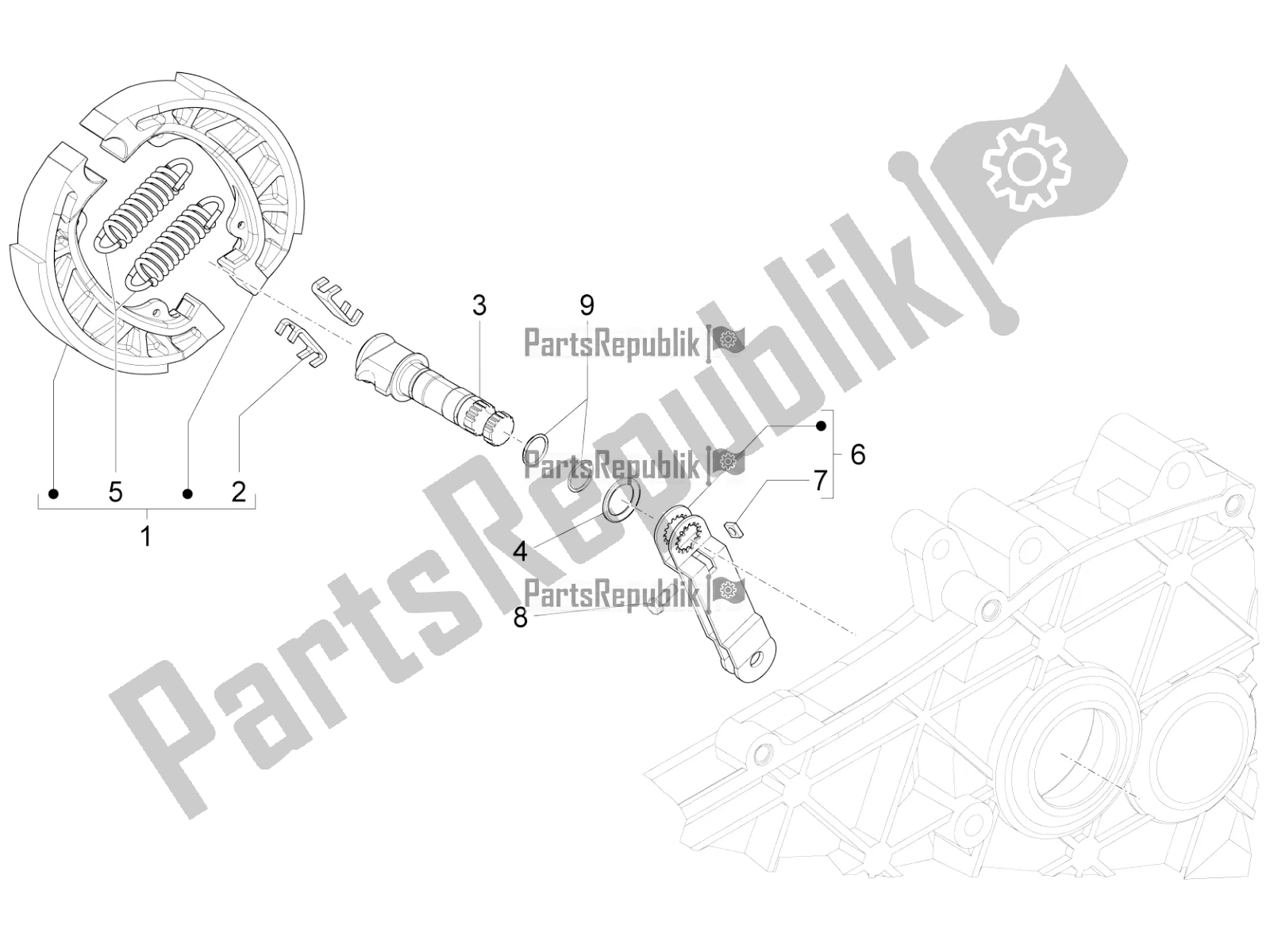 All parts for the Rear Brake - Brake Jaw of the Vespa Sprint 50 4T 3V E5 2022
