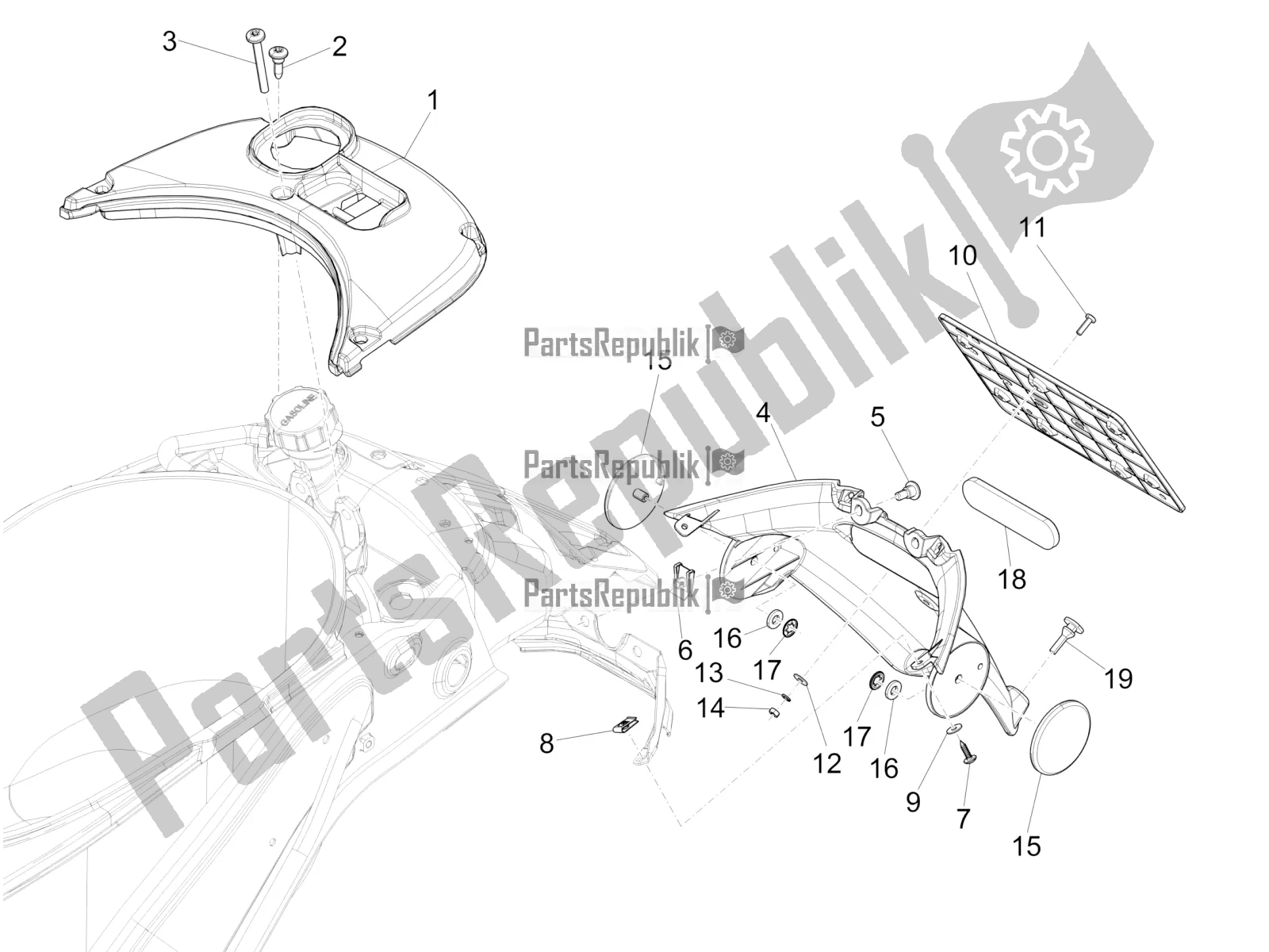 Alle onderdelen voor de Achterklep - Spatscherm van de Vespa Sprint 50 4T 3V E5 2022