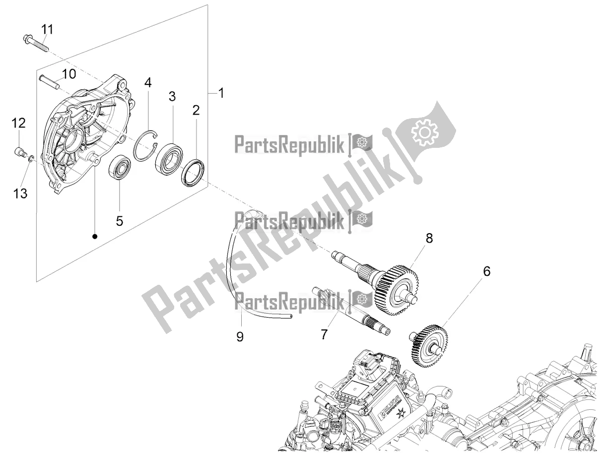 Alle onderdelen voor de Reductie-eenheid van de Vespa Sprint 50 4T 3V E5 2022