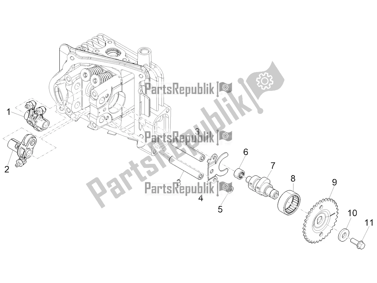 All parts for the Rocking Levers Support Unit of the Vespa Sprint 50 4T 3V E5 2022