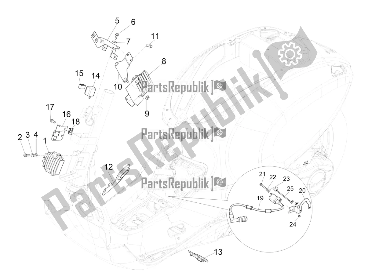 Alle onderdelen voor de Spanningsregelaars - Elektronische Regeleenheden (ecu) - H. T. Spoel van de Vespa Sprint 50 4T 3V E5 2022