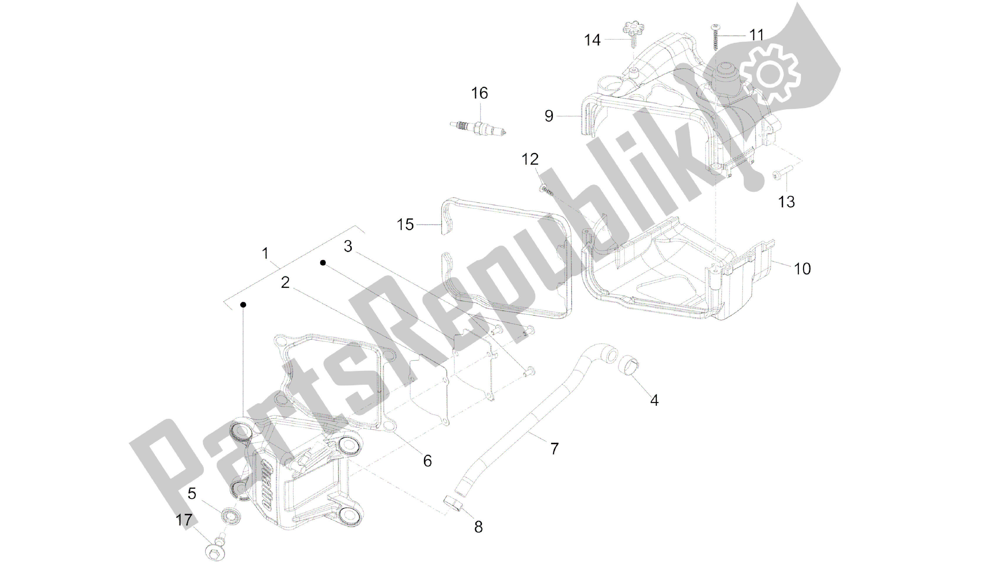 All parts for the Cylinder Head Cover of the Vespa Sprint 50 2014