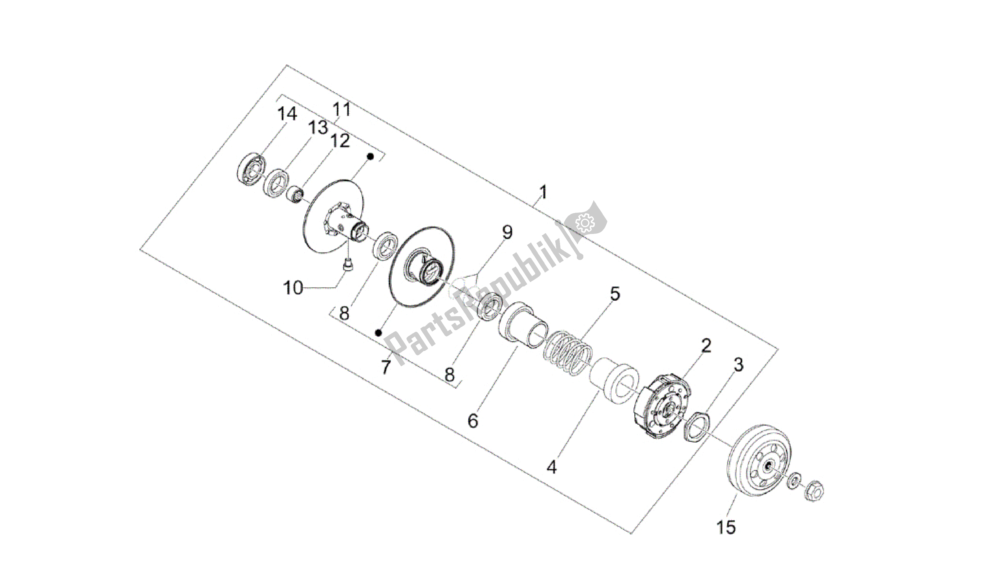 All parts for the Driven Pulley of the Vespa Sprint 50 2014