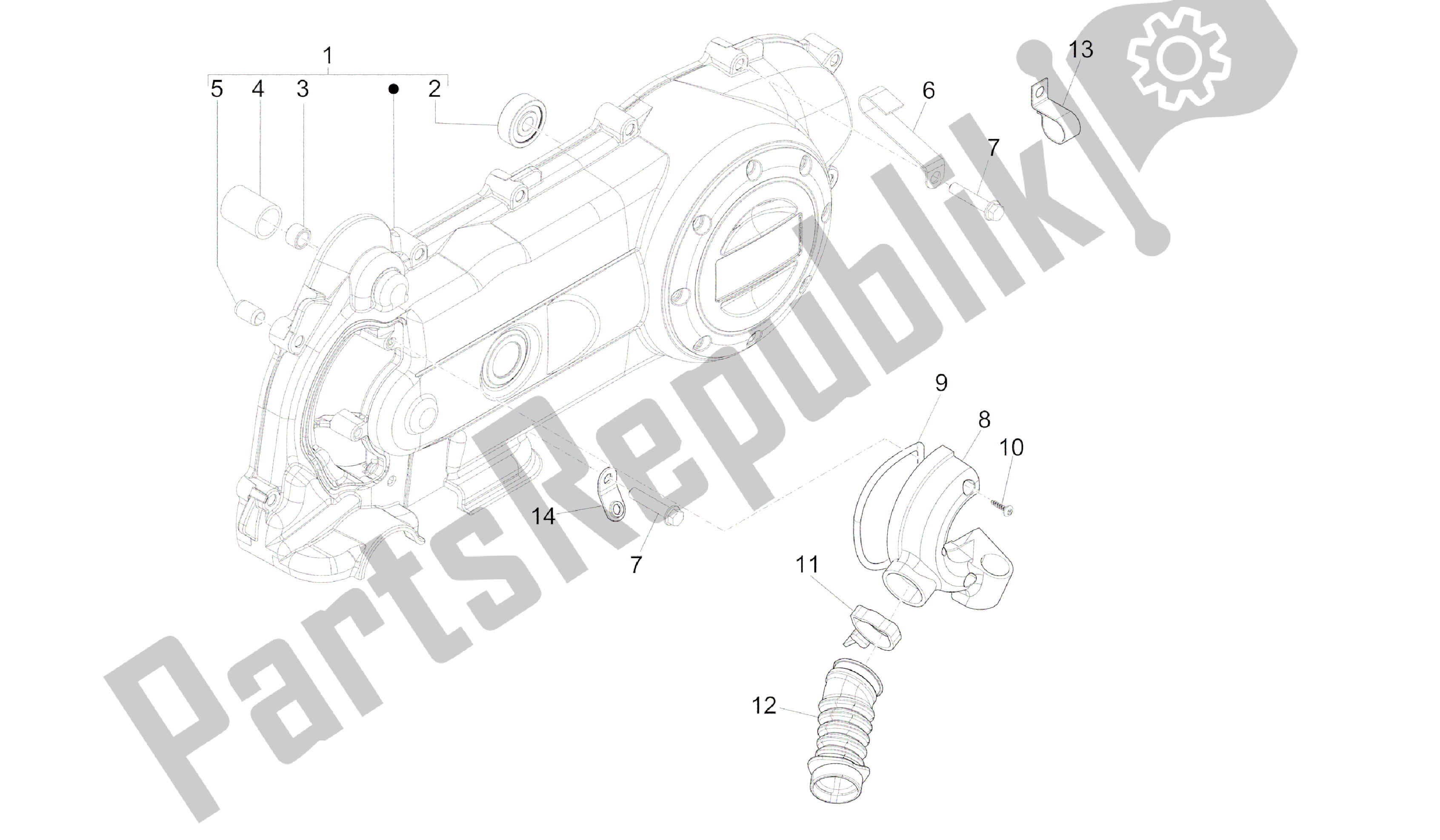 All parts for the Crankcase Cover - Crankcase Cooling of the Vespa Sprint 50 2014