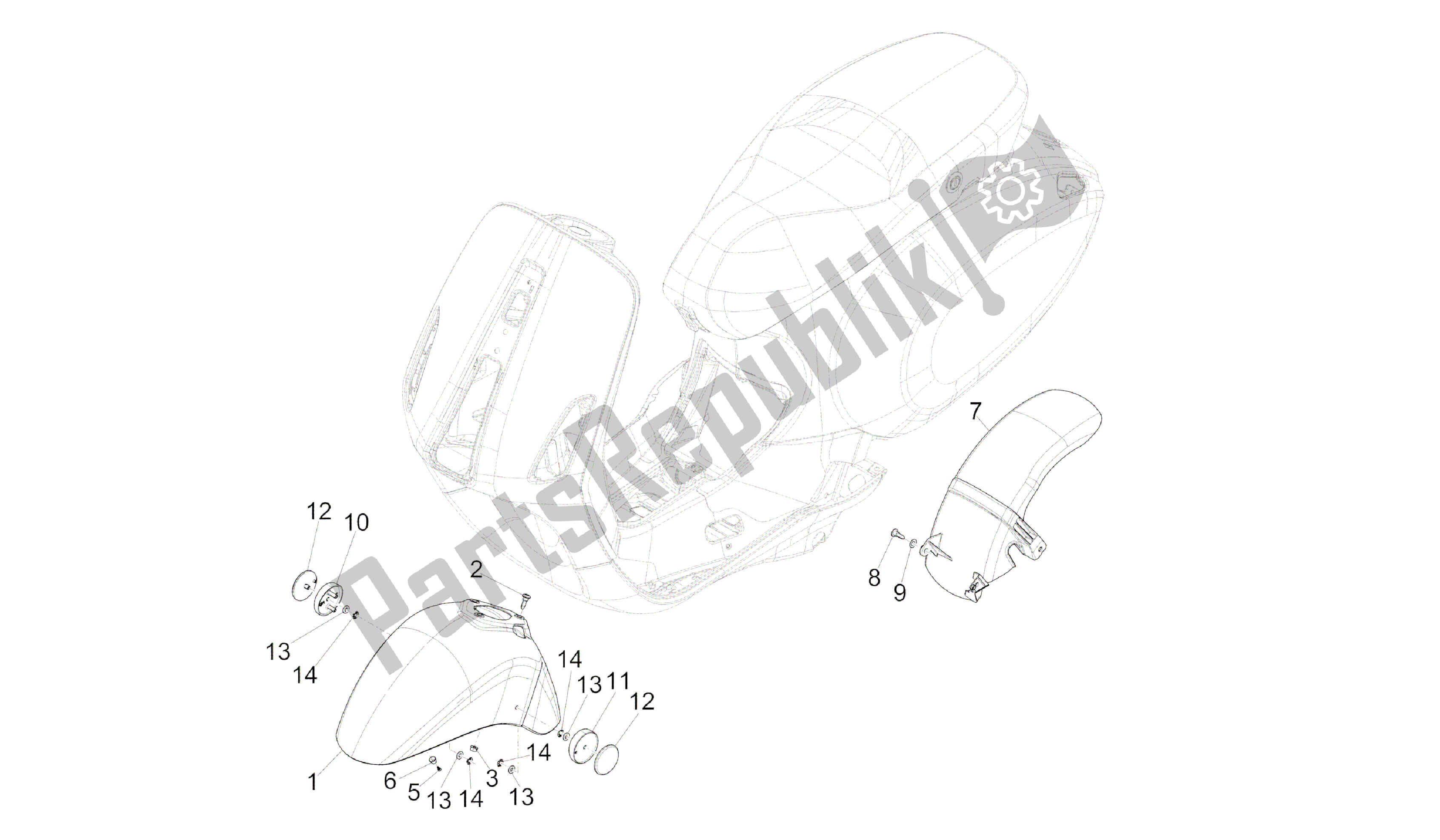 Todas las partes para Carcasa De La Rueda - Guardabarros de Vespa Sprint 50 2014