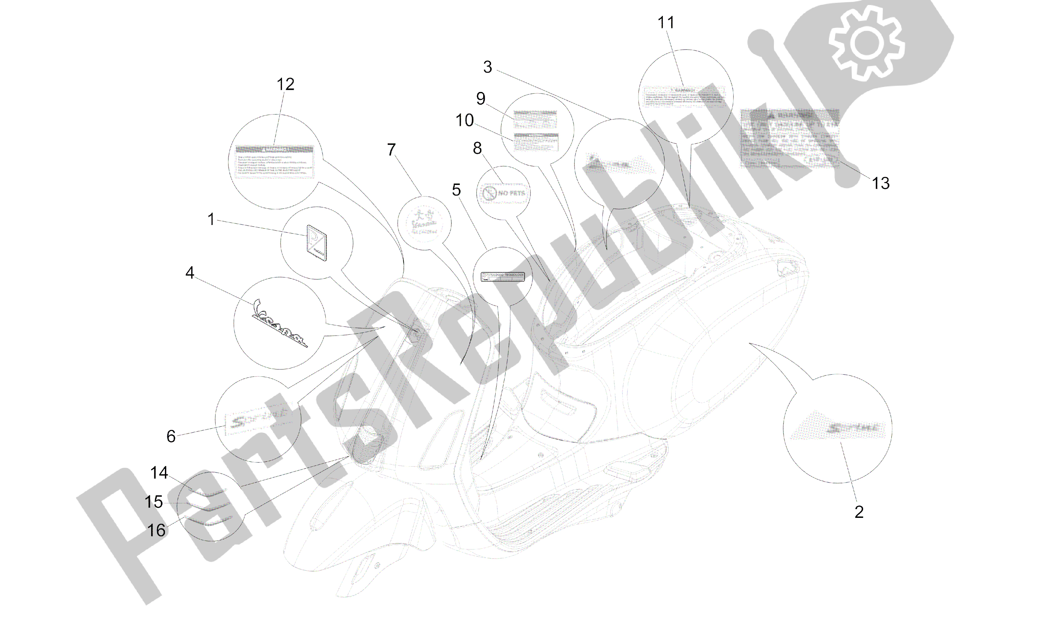 Tutte le parti per il Piatti - Emblemi del Vespa Sprint 50 2014