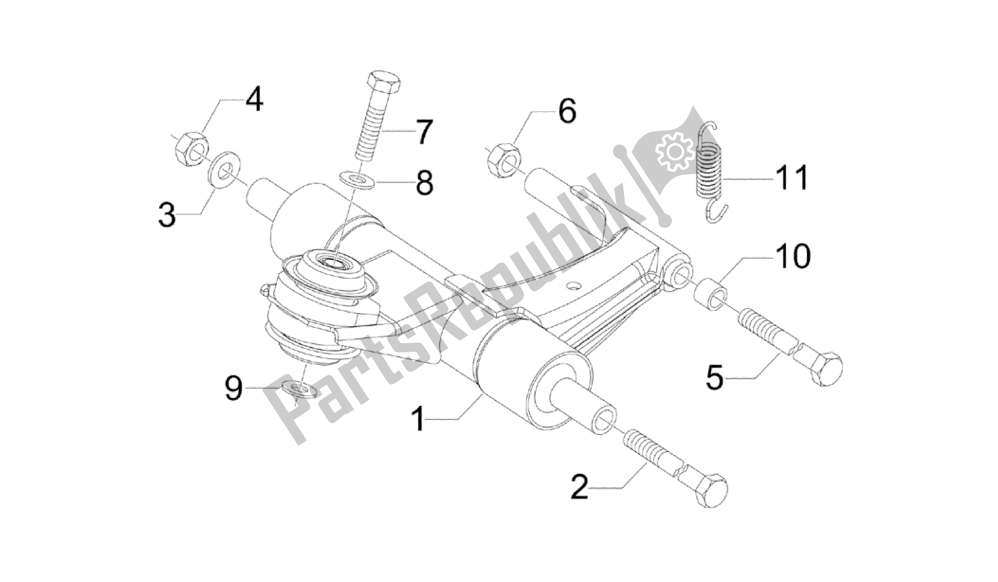 All parts for the Swinging Arm of the Vespa Sprint 50 2014