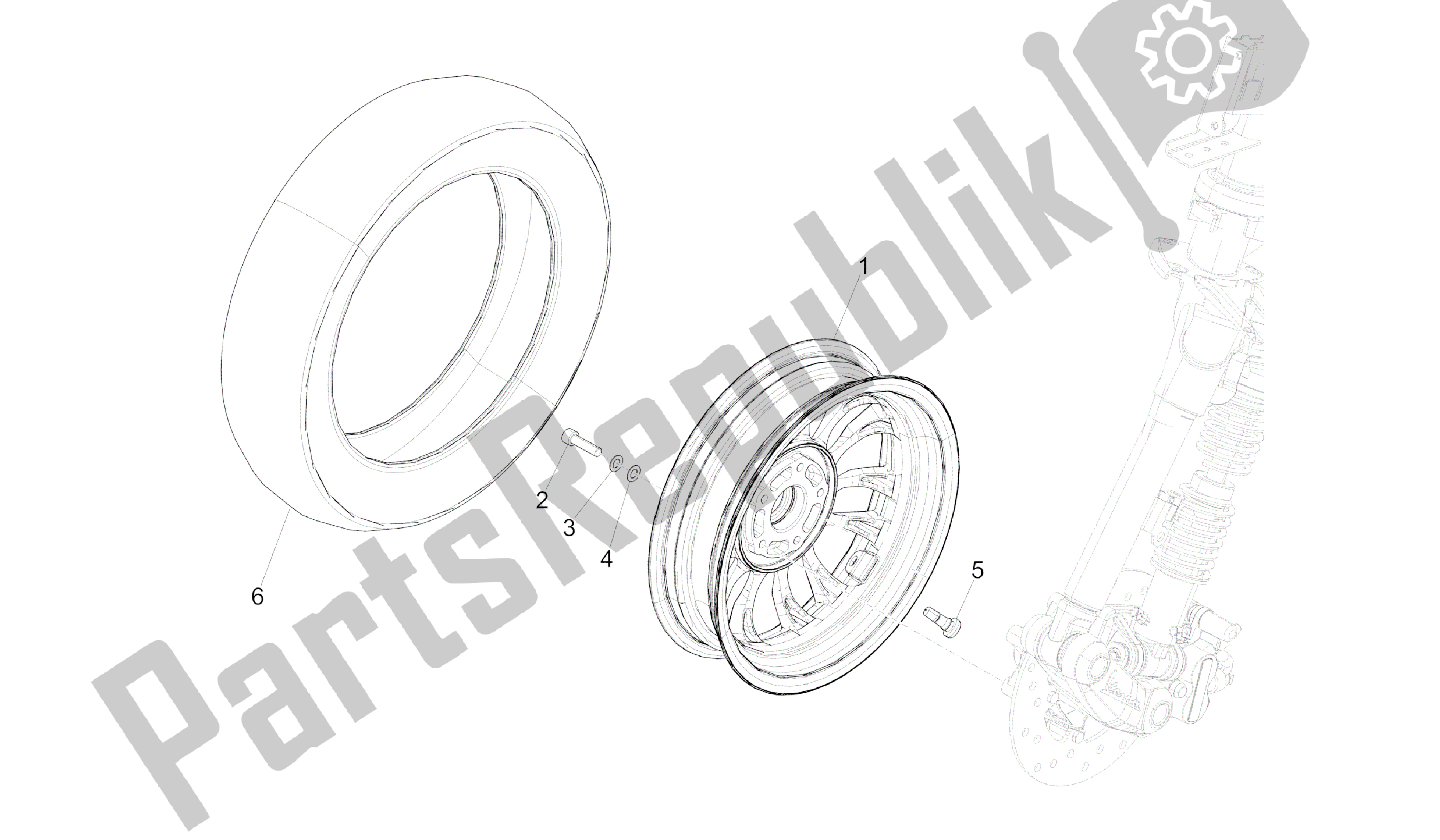 All parts for the Front Wheel of the Vespa Sprint 50 2014