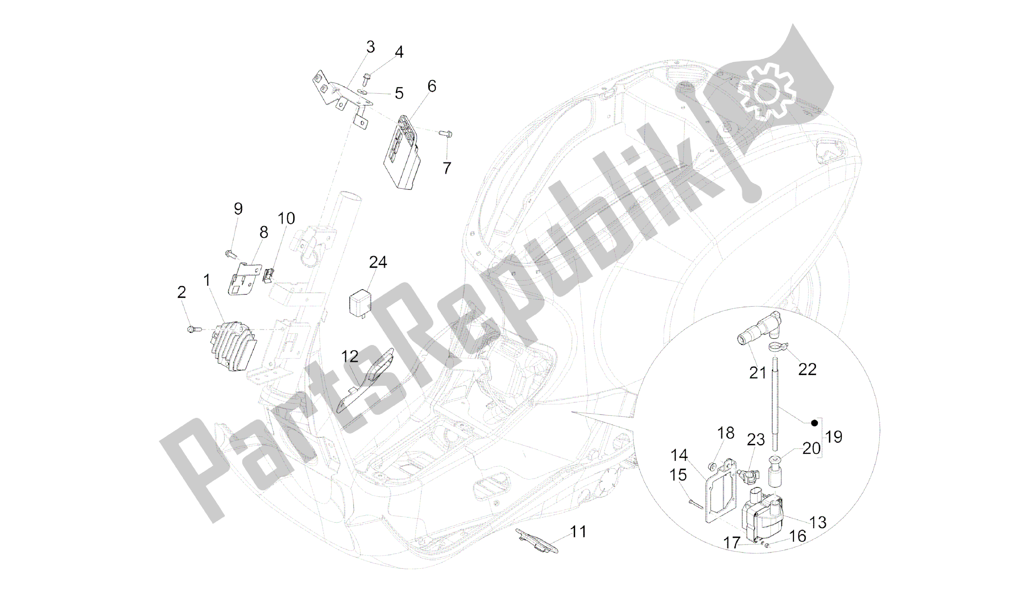 Wszystkie części do Regulatory Napi? Cia - Elektroniczne Jednostki Steruj? Ce (ecu) - H. T. Cewka Vespa Sprint 50 2014