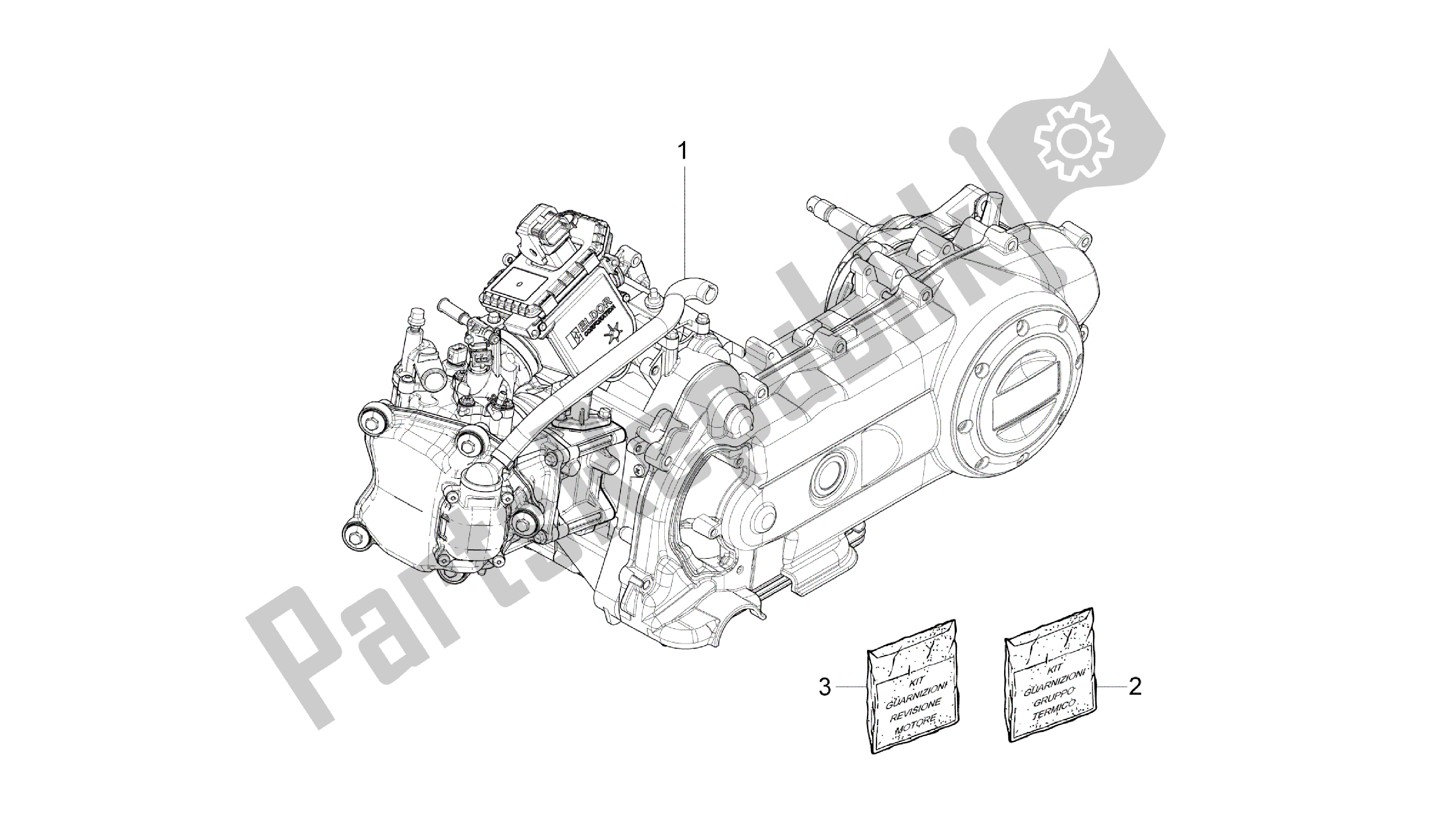 Alle onderdelen voor de Motor Assemblage van de Vespa Sprint 50 2014