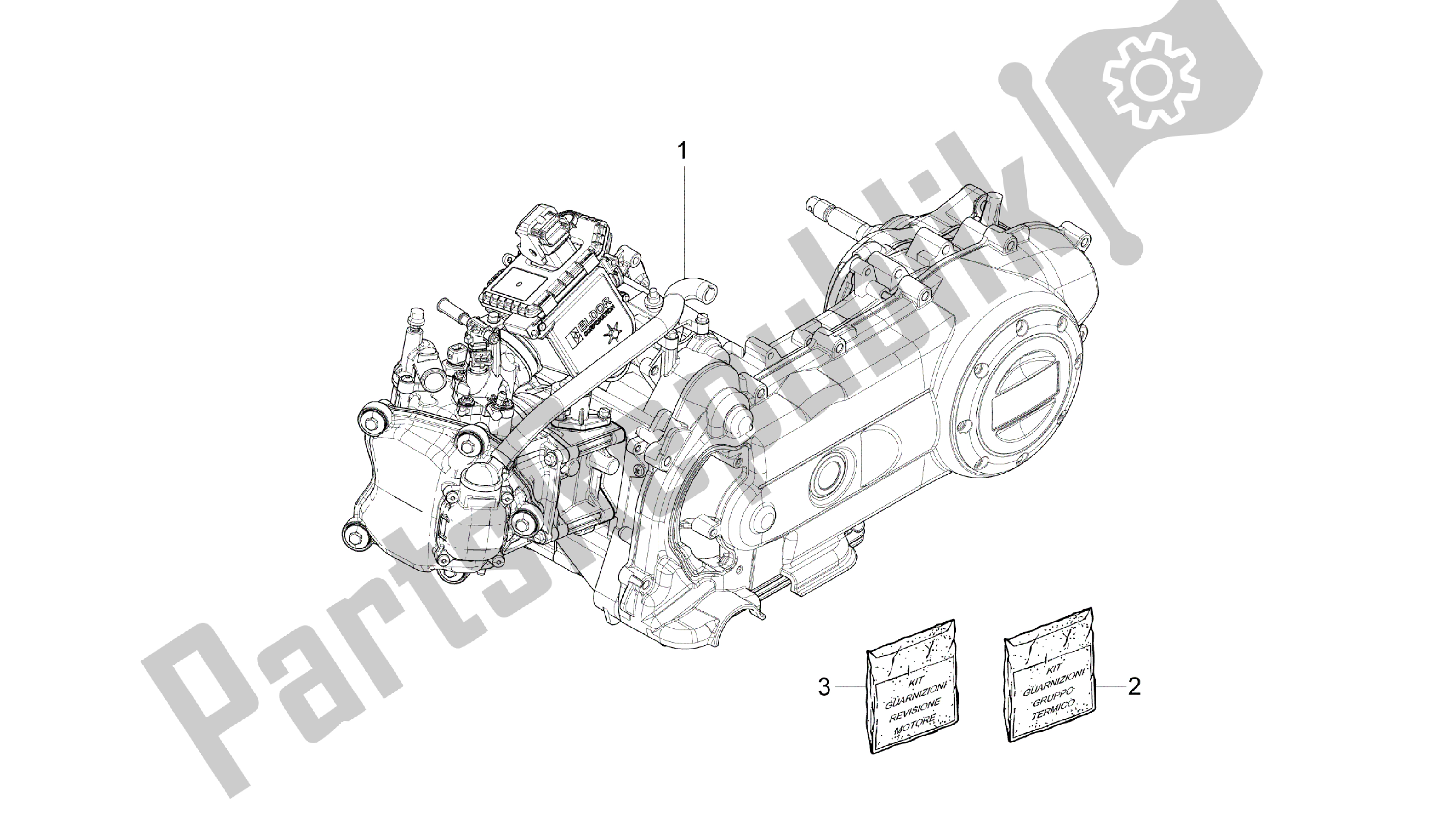 Alle onderdelen voor de Motor Assemblage van de Vespa Sprint 50 2014