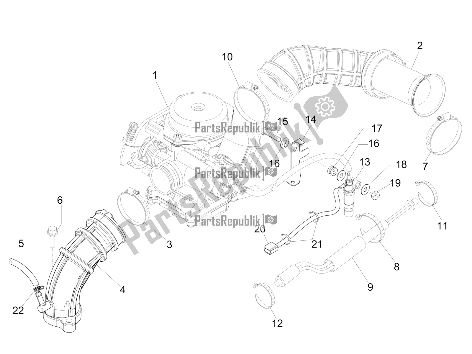 Todas las partes para Carburador, Montaje - Tubo De Unión de Vespa Sprint 50 4T 4V 2016