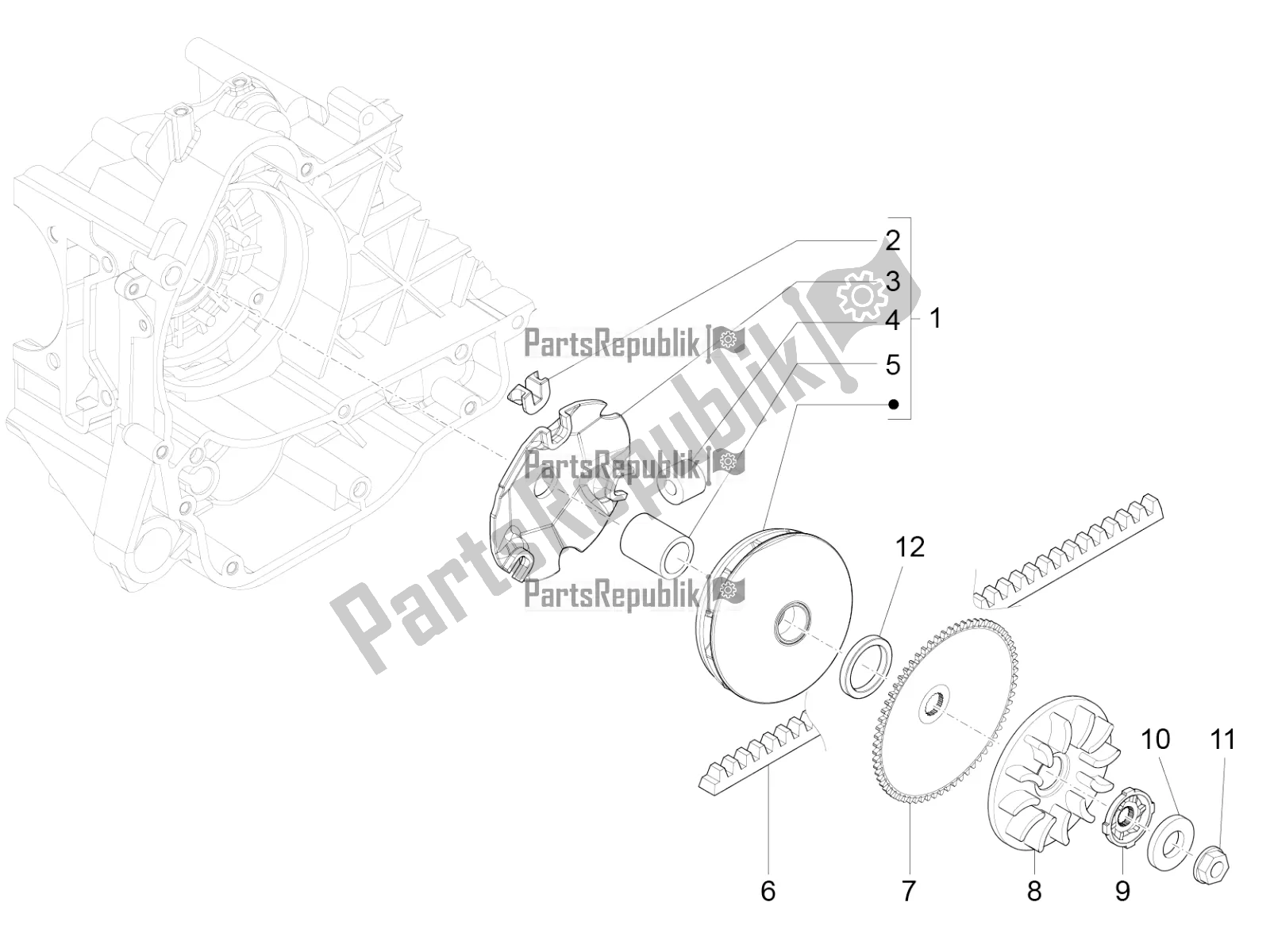 Alle onderdelen voor de Aandrijfpoelie van de Vespa Sprint 50 4T 4V 2016