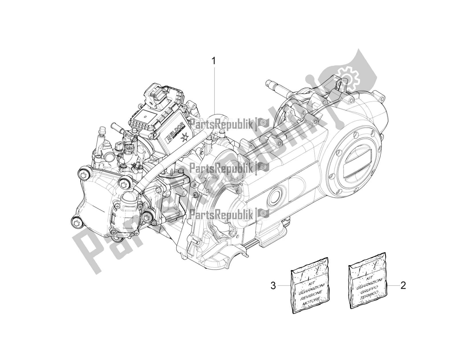 All parts for the Engine, Assembly of the Vespa Sprint 50 4T 4V 2016