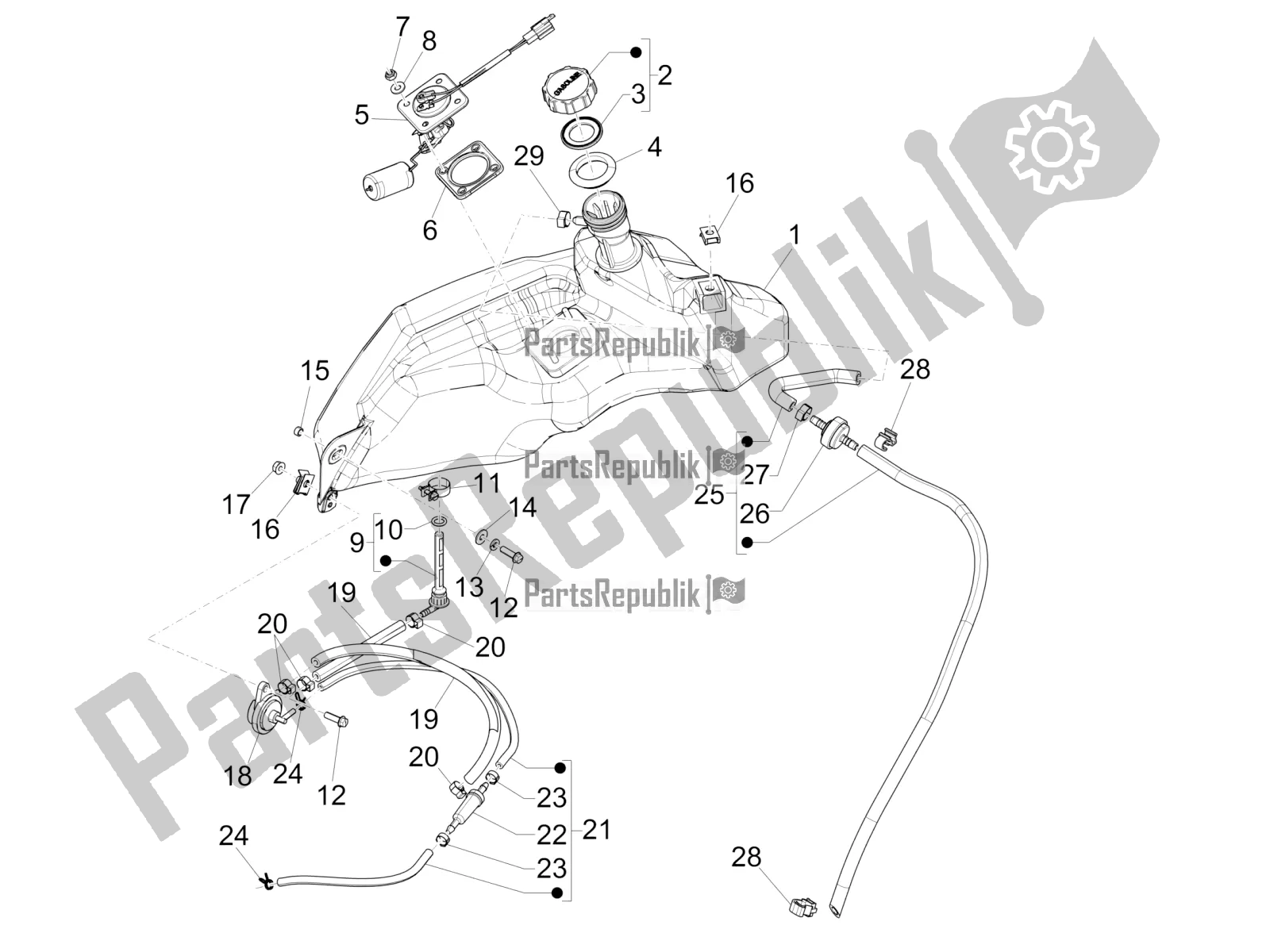 All parts for the Fuel Tank of the Vespa Sprint 50 4T 4V 2016