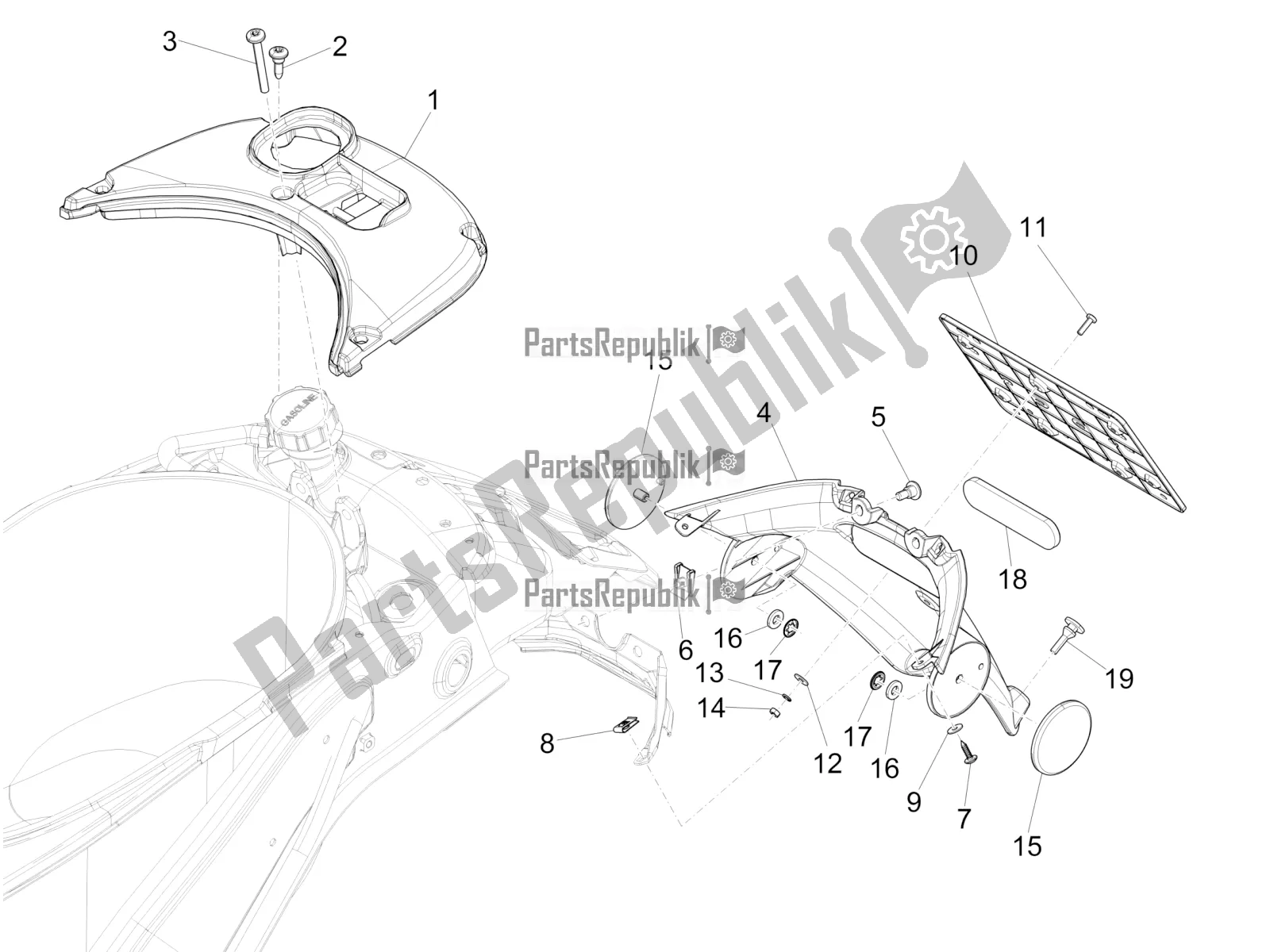 Tutte le parti per il Coperchio Posteriore - Paraspruzzi del Vespa Sprint 50 4T 4V 2016
