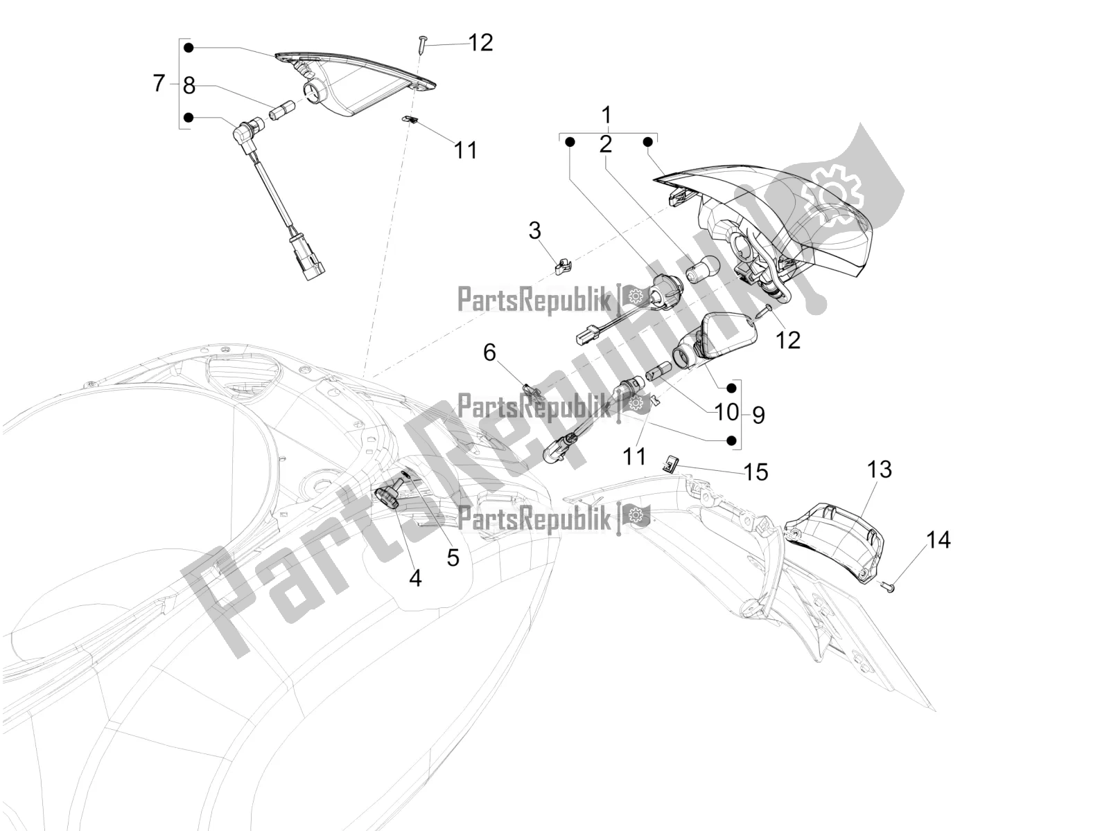 Todas las partes para Faros Traseros - Luces Intermitentes de Vespa Sprint 50 4T 4V 2016