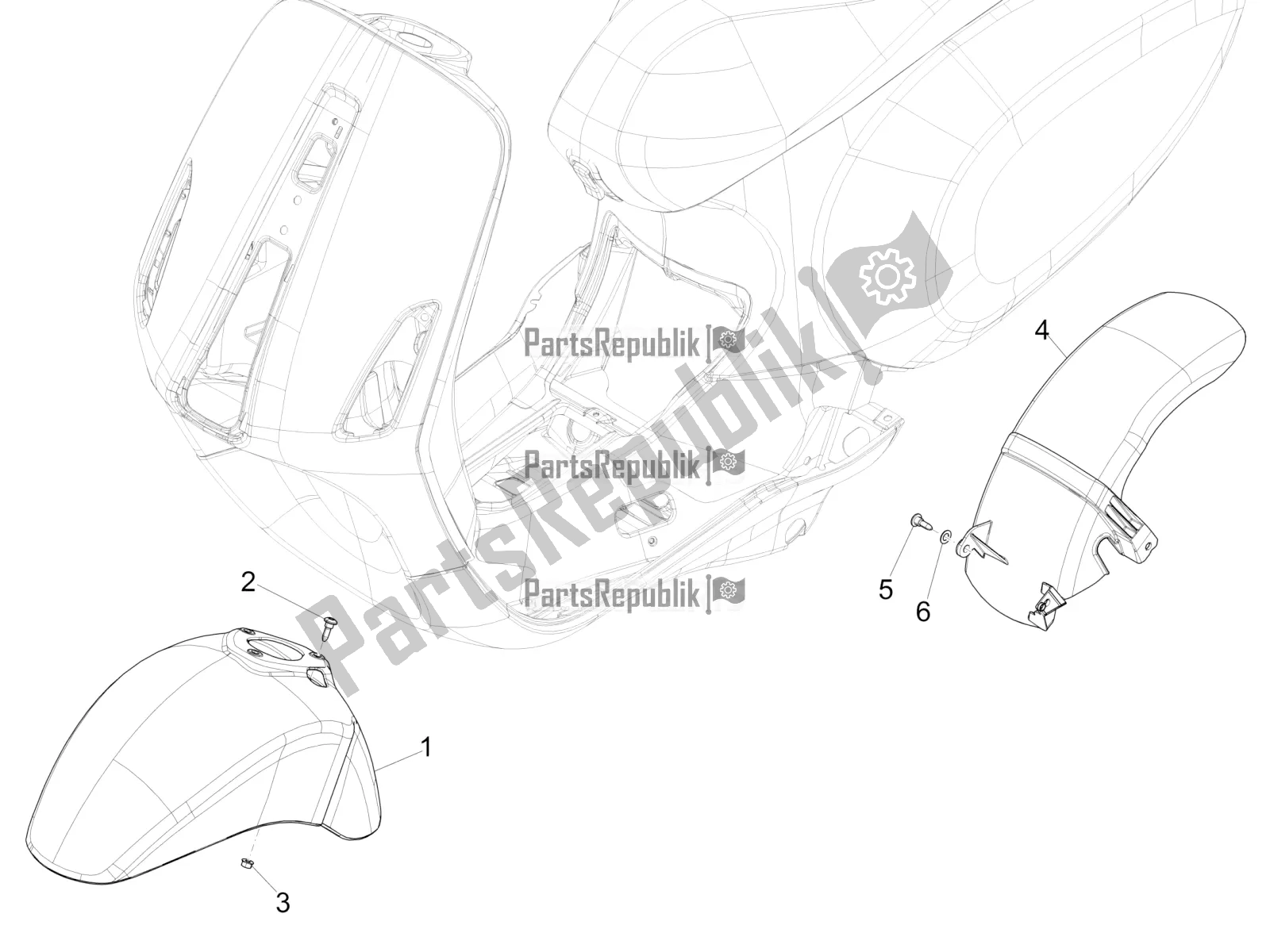 Tutte le parti per il Passaruota - Parafango del Vespa Sprint 50 4T 4V 2016