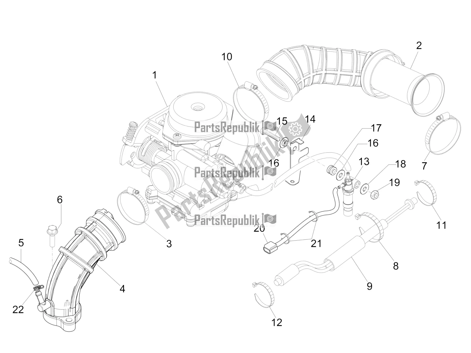 Todas las partes para Carburador, Montaje - Tubo De Unión de Vespa Sprint 50 4T 4V 2017