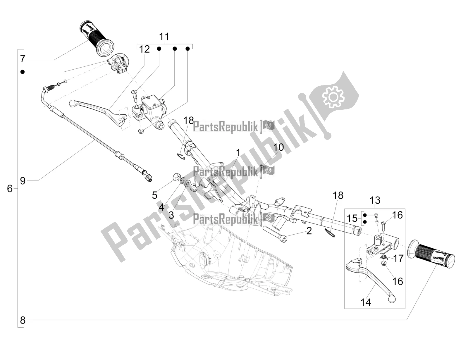 All parts for the Handlebars - Master Cil. Of the Vespa Sprint 50 4T 4V 2017
