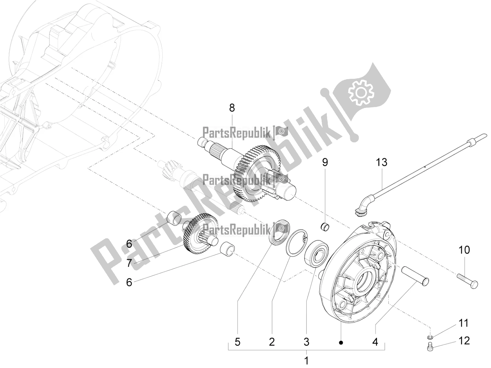 All parts for the Reduction Unit of the Vespa Sprint 50 4T 4V 2017