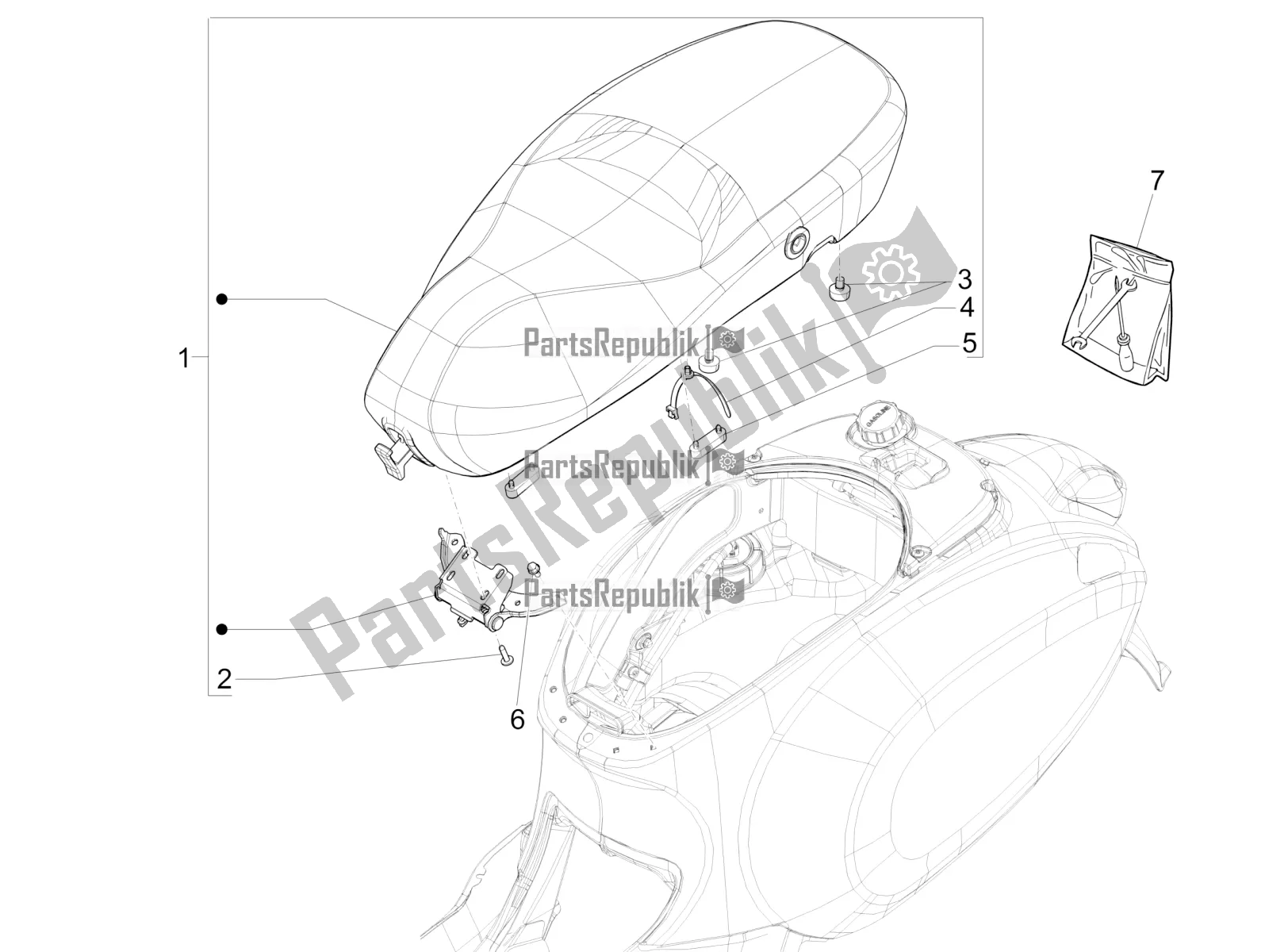 All parts for the Saddle/seats of the Vespa Sprint 50 4T 4V 2017