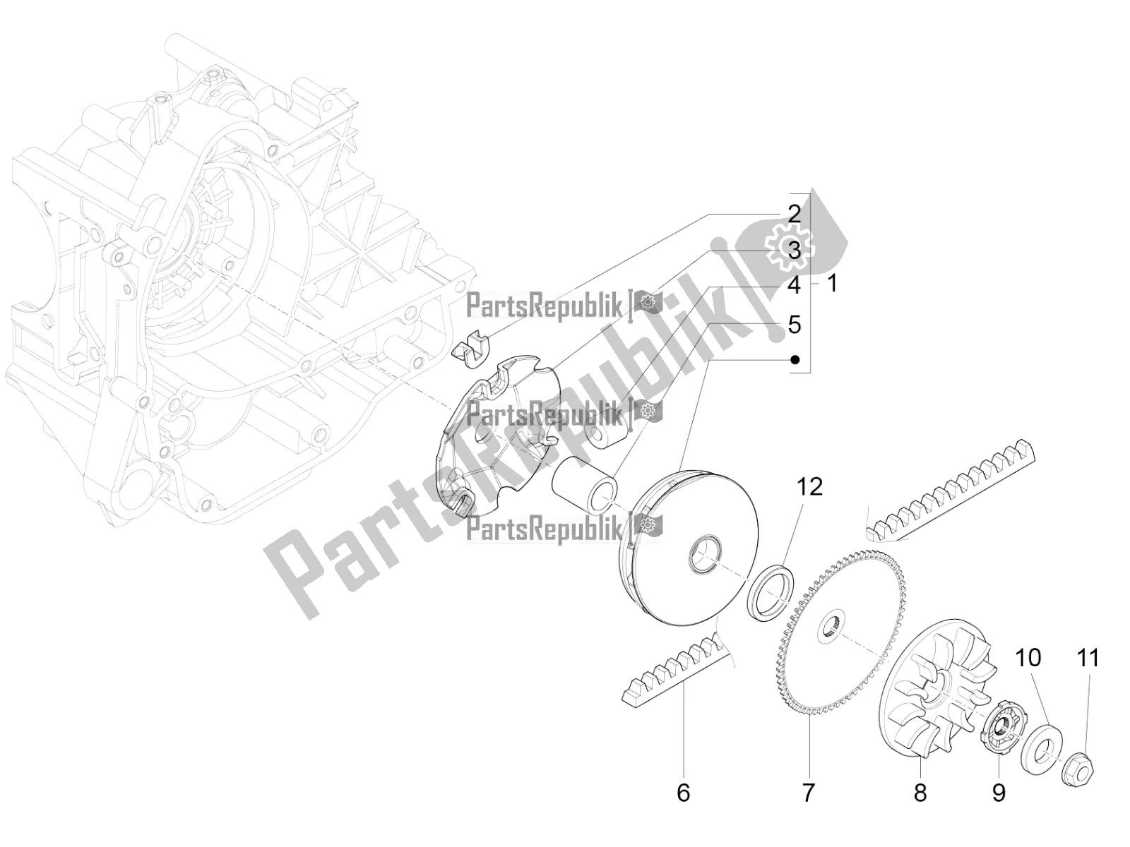 All parts for the Driving Pulley of the Vespa Sprint 50 4T 4V 2018