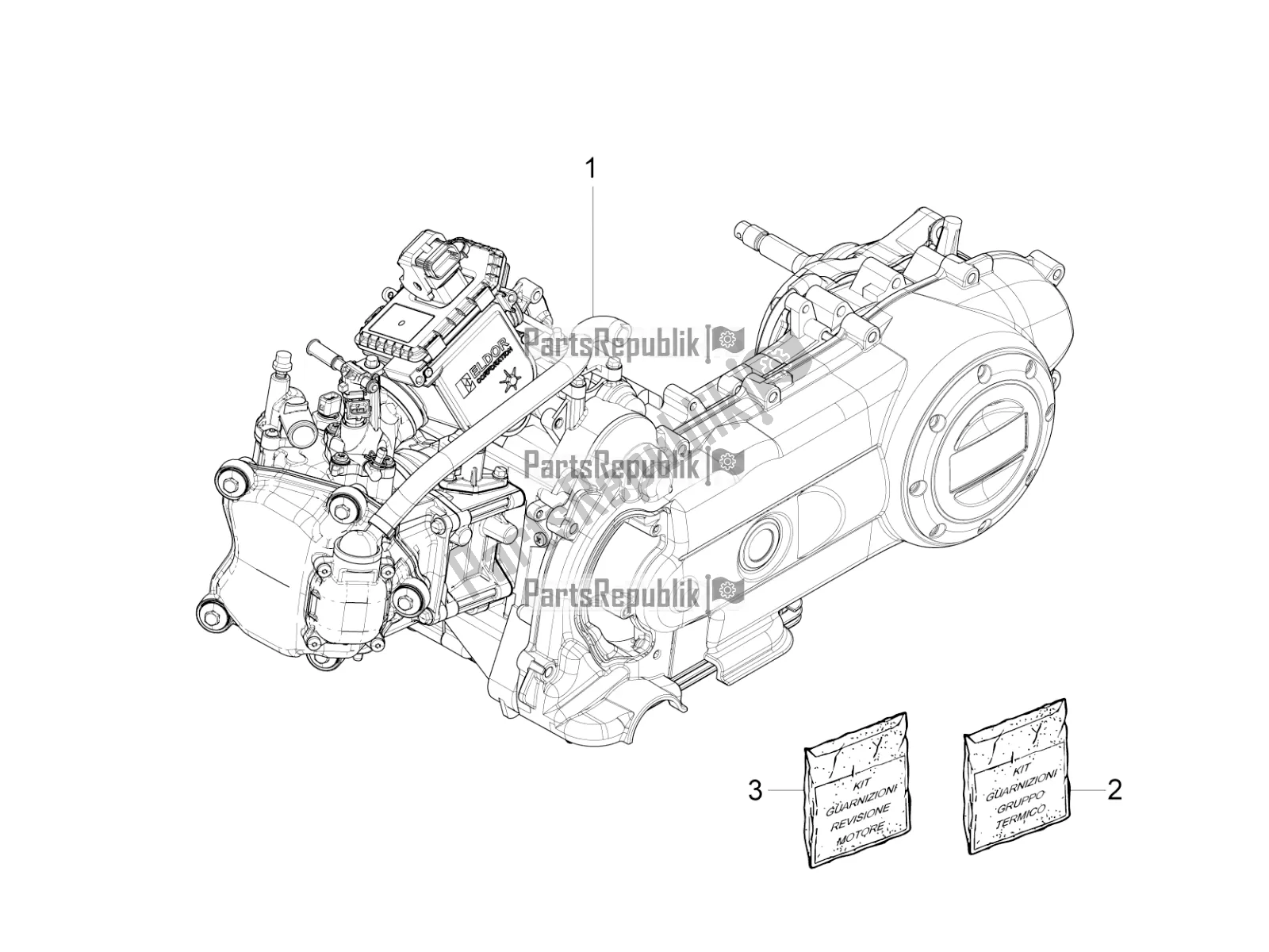 All parts for the Engine, Assembly of the Vespa Sprint 50 4T 4V 2018