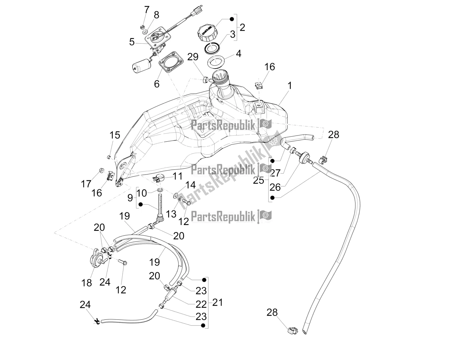 Tutte le parti per il Serbatoio Di Carburante del Vespa Sprint 50 4T 4V 2018